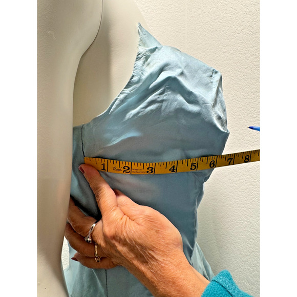 Vintage 1950s Taffeta Strapless Gown Dress S Bubble Hem Pastel Blue Tulle Slip - Picture 14 of 15